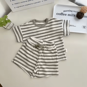 Summer Children 2pcs T-Shirt and Shorts Ash White Stripe