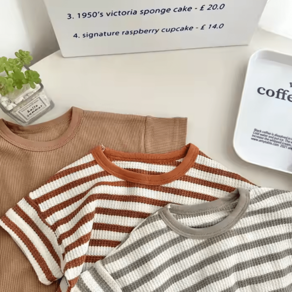 Summer Children 2pcs T-Shirt and Shorts Ash White Stripe - Image 2