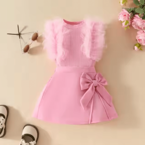 Rose Pink Ruffle Top And Skirt Baby Girl Dress Design