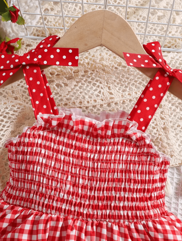 Cute Strawberry Plaid Patttern Sleeveless Baby Dress - Image 4