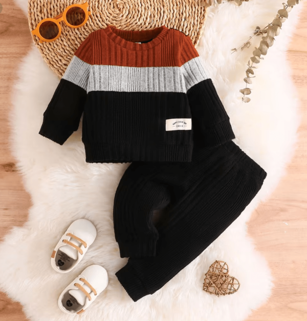 Spring and Autumn Fashion Striped Long-Sleeve Top Black T Shirt And Long Pant