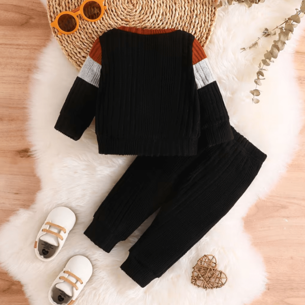Spring and Autumn Fashion Striped Long-Sleeve Top Black T Shirt And Long Pant - Image 2