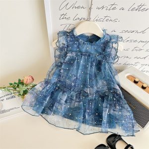 Cute Summer Baby Girl Blue Polka Dot Dress