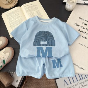 Sky Blue M Cap PrintT Shirt And Pant Design