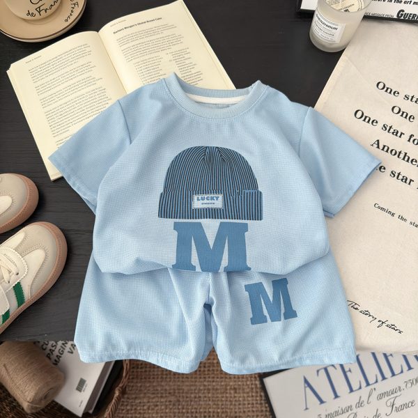 Sky Blue M Cap PrintT Shirt And Pant Design