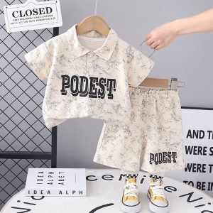 PODEST letter Print Beige Cream Colour T Shirt And Pant Design
