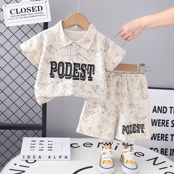 PODEST letter Print Beige Cream Colour T Shirt And Pant Design