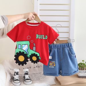 Tractor Design Red T Shirt With Blue Pant Design