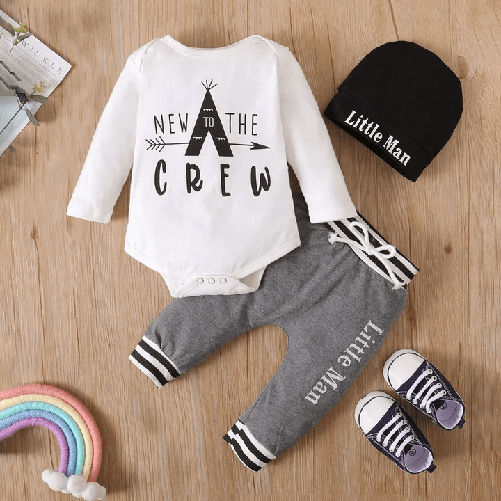 “New To The Crew” 3 Piece Baby Dress Set | The Kids Boutique