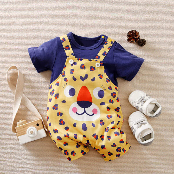 Cute Animal Print Short Sleeve Overalls - Image 2