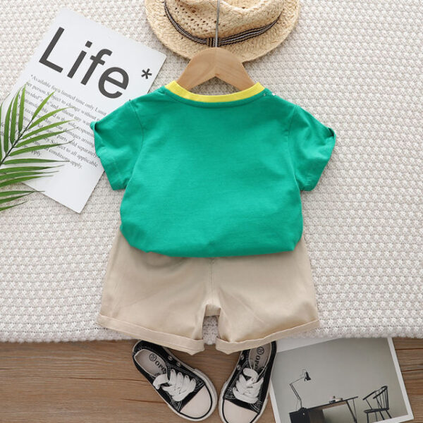 Baby Boy Car Printed Green T Shirt Shorts - Image 4