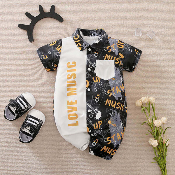 "Love Music" Short Sleeve Baby Romper - Image 2