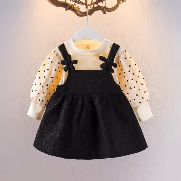 Polka Dot Black And Cream Little Girl Dress
