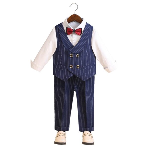 5PCs Smart Gentlemen Dark Blue And White Full Suit Party Wear - Image 3