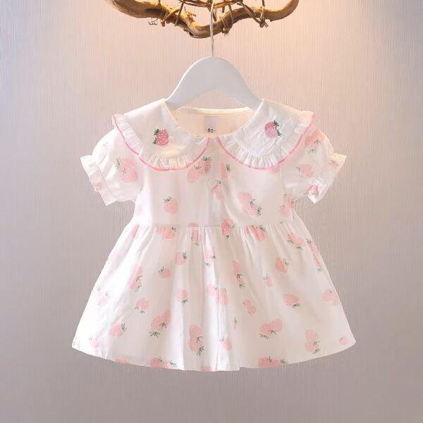 Pink Strawberry Print Cute Baby Girl Dress