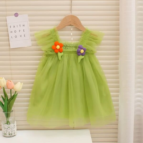 Light Green Net Design Girl Dress