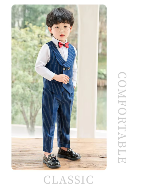 5PCs Smart Gentlemen Dark Blue And White Full Suit Party Wear - Image 5