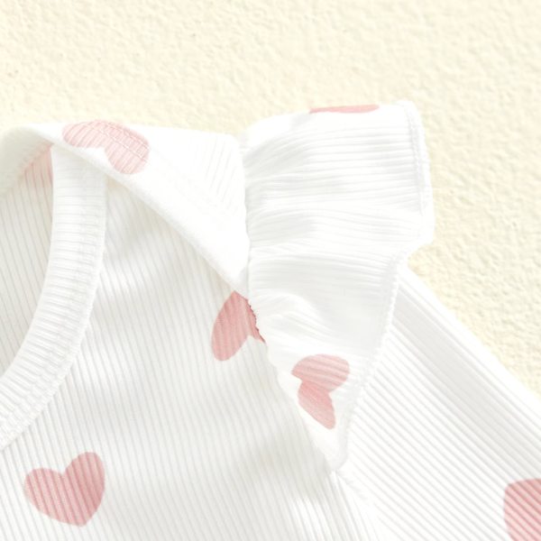 White And Pink Corduroy Long Sleeve Heart Print Dress - Image 4