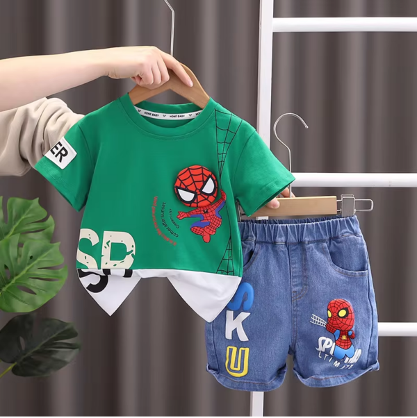 Spider Man 3D Green T Shirt With Denim Pant