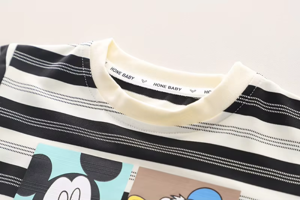 Micky Mouse Stripe Pattern T Shirt With Short Design - Image 12