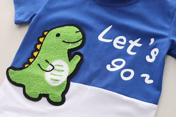 Cute Dinosaur Blue T Shirt With Short Design - Image 6