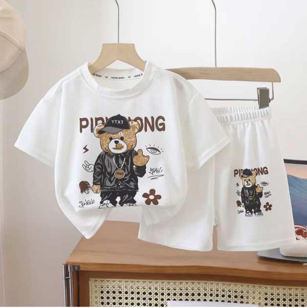 Cute Bear Print Cream T Shirt Pant Design