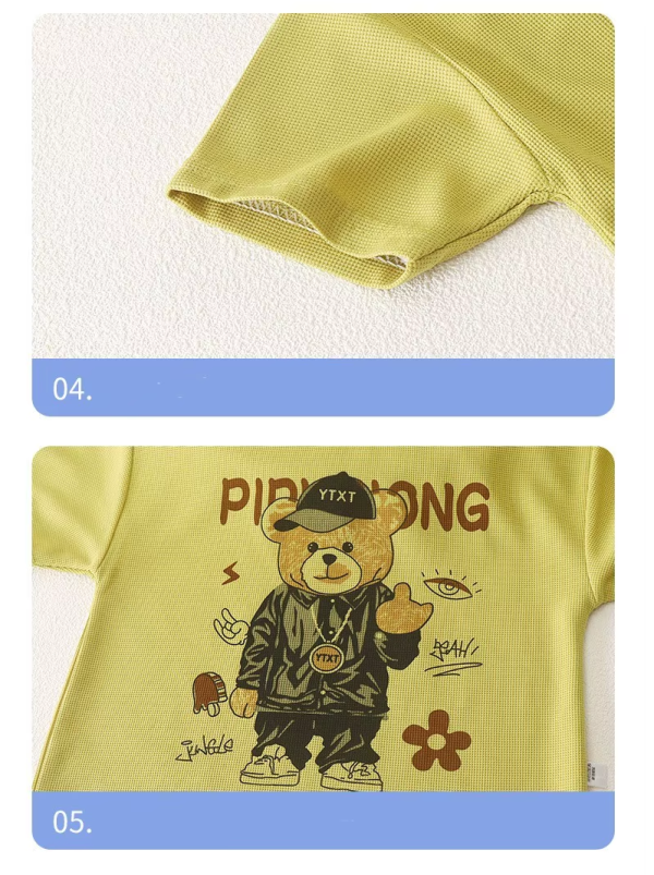 Cute Bear Print Green T Shirt Pant Design - Image 4