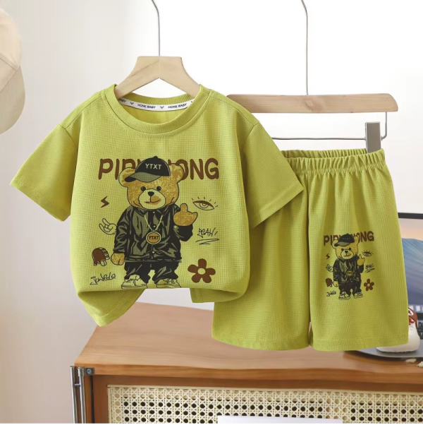 Cute Bear Print Green T Shirt Pant Design