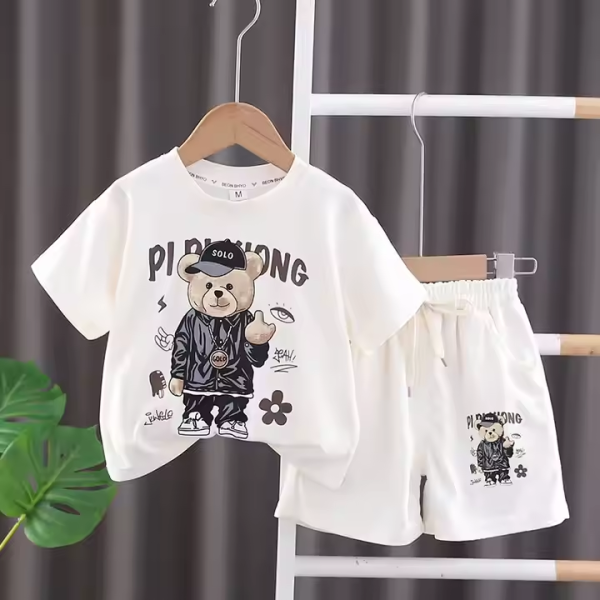 Cute Bear Print Cream T Shirt Pant Design - Image 4