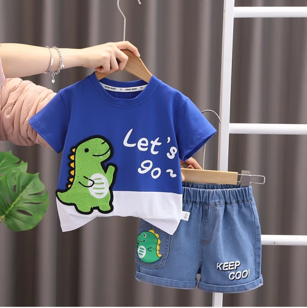 Cute Dinosaur Blue T Shirt With Short Design