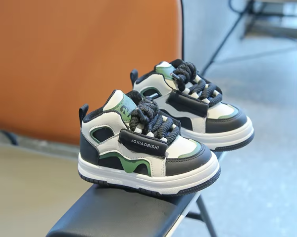 Rubber Sole Luxury Baby Shoes Black Green - Image 4