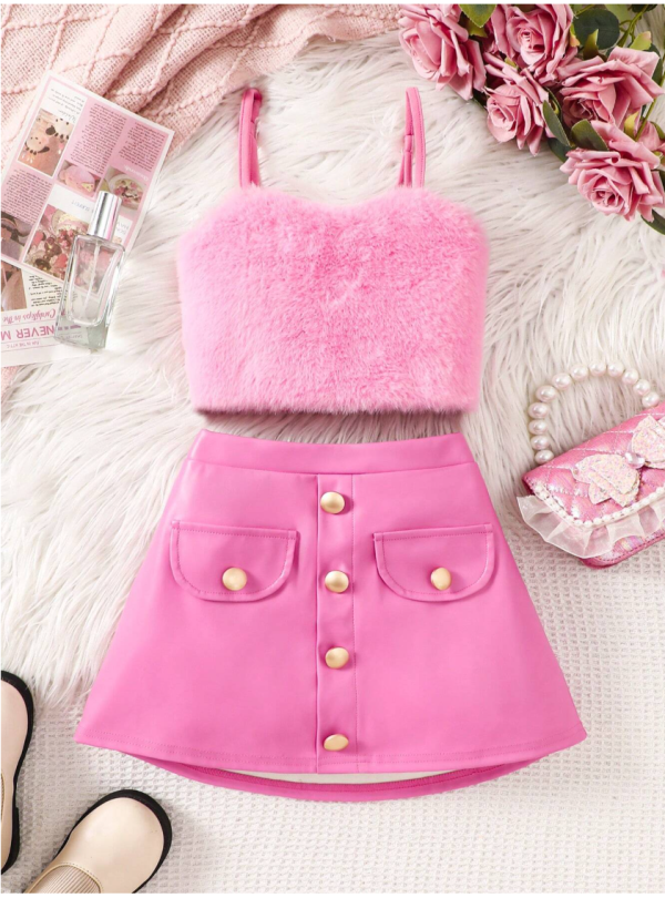 Pink Sleeveless Top With Skirt Design