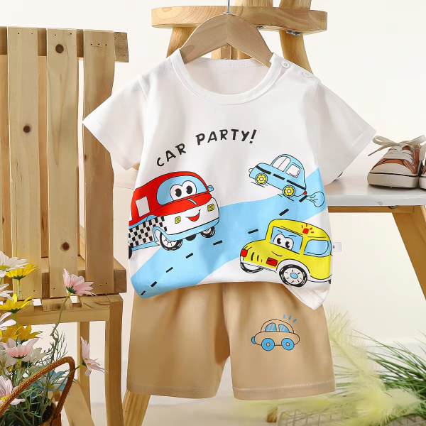 Vehicle Colourful Print T Shirt And Pant Design