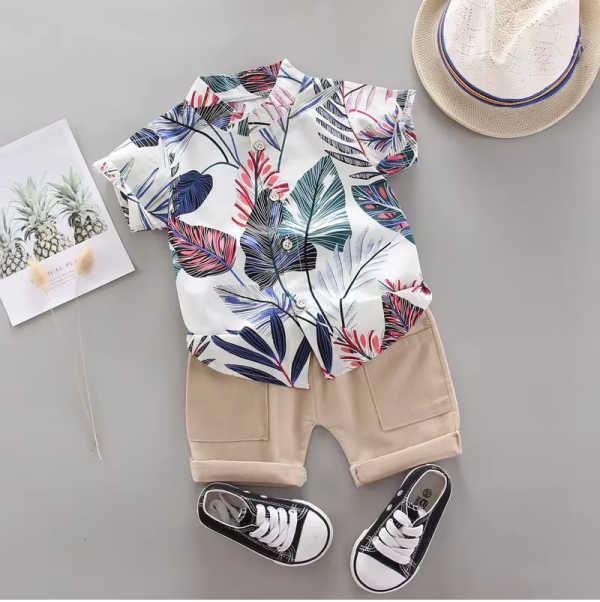 Leaves Printed Multi Colour Shirt And Beige Pant Design