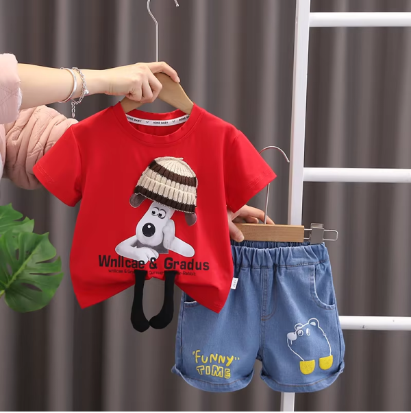 Cute Dog Red T Shirt With Short Design