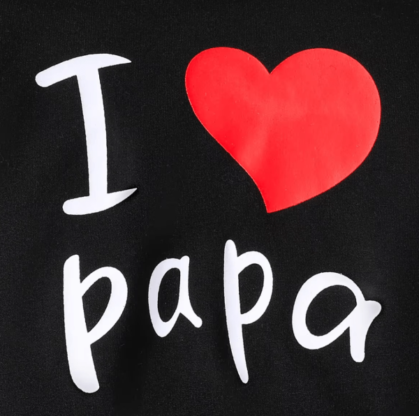 Baby Boy Hooded I LOVE PAPA Printed BlackT Shirt Pant Set - Image 2