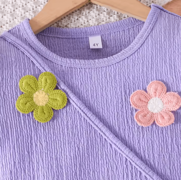 Purple Ruffle Short Sleeve Baby Girl Embroidery Frock With Bag - Image 3