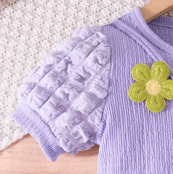 Purple Ruffle Short Sleeve Baby Girl Embroidery Frock With Bag - Image 4