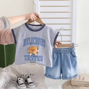 Grey Sleeveless Printed T Shirt And Blue Pant Design