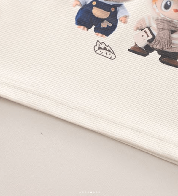 Labubu Print Cream Colour Cute Short Sleeve T Shirt Pant Design - Image 4