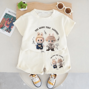 Labubu Print Cream Colour Cute Short Sleeve T Shirt Pant Design