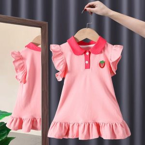 Cute Strawberry Design Pink Sleevelss Frock Design