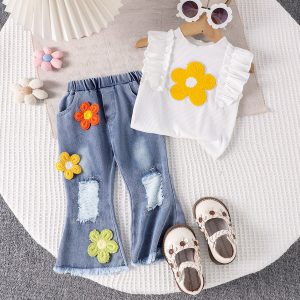 White Sleeveless Modern White Top And Denim Pant