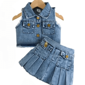 Blue Denim Sleevelss Top And Skirt Design