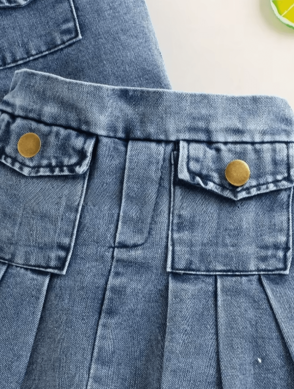 Blue Denim Sleevelss Top And Skirt Design - Image 3