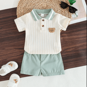 White Bear Design Top And Light Green Comfortable Baby Dress