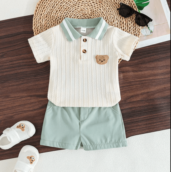 White Bear Design Top And Light Green Comfortable Baby Dress