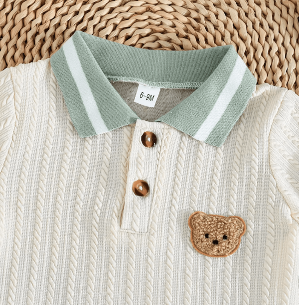 White Bear Design Top And Light Green Comfortable Baby Dress - Image 3