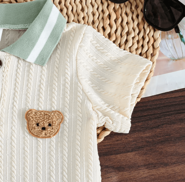 White Bear Design Top And Light Green Comfortable Baby Dress - Image 4