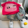Pink Red Letter Print T Shirt And Denim Pant Design - Image 6